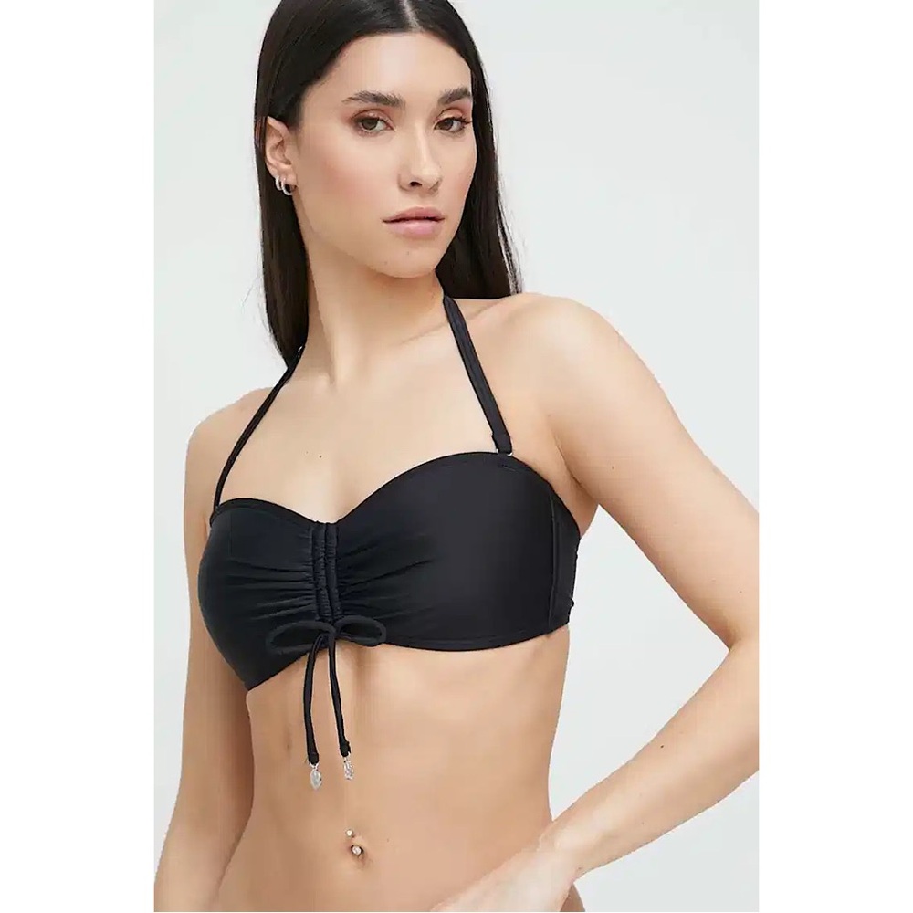 DKNY Convertible Bandeau Tie Front Bikini Top Black‎ Medium
